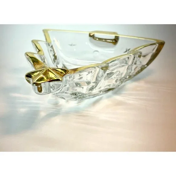 Vintage Mikasa Crystal Dish Christmas Tree With Star Gold Trim 6" Japan - Picture 5 of 10
